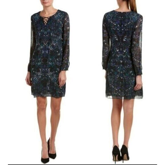 CAbi Green Black‎ Noel Eternity Dress 3339 Sheer Sleeve Lightweight Flowy Small - Picture 1 of 5